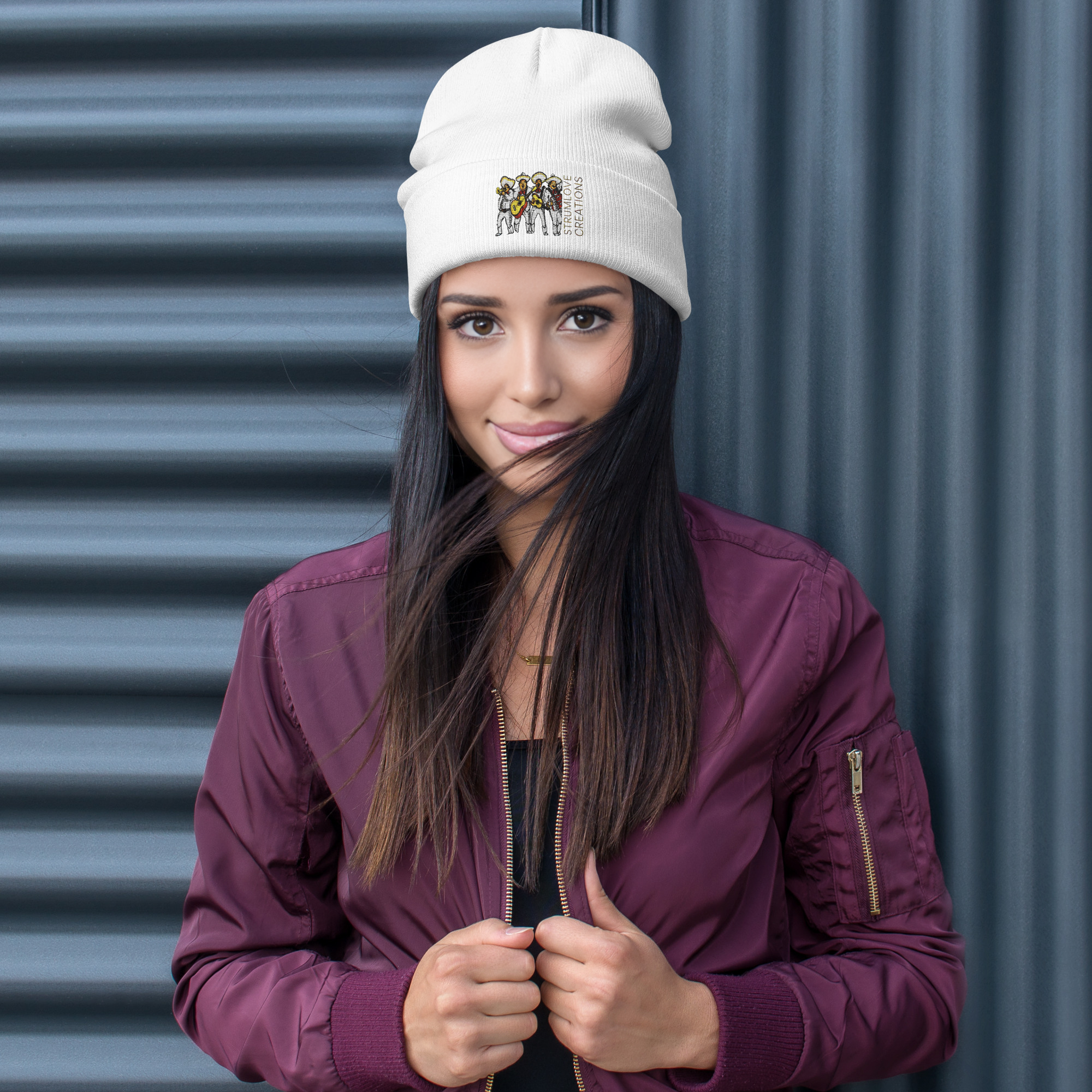Apparel, Fiesta Mariachi Embroidered Beanie - White
